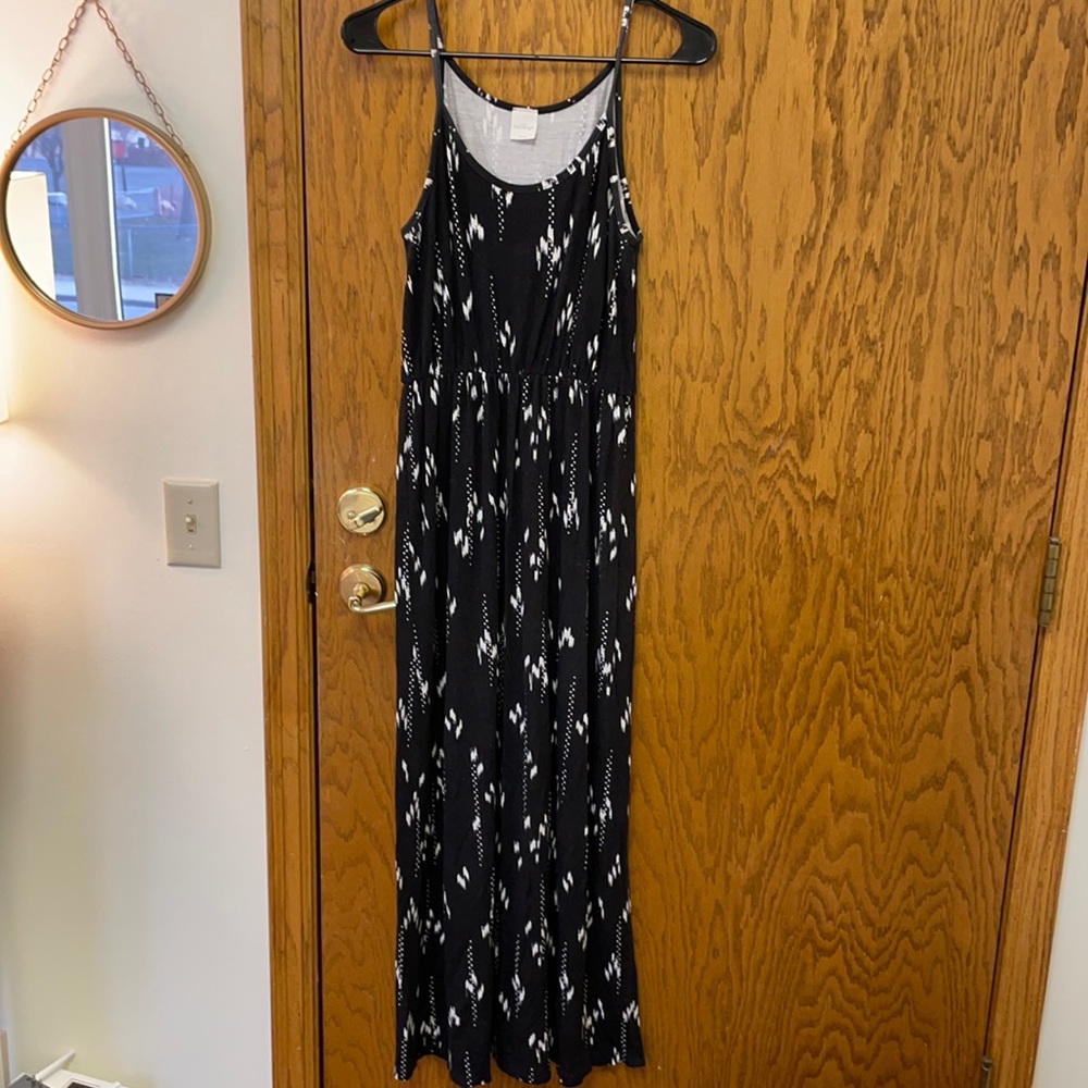 Black maxi dress with white print
